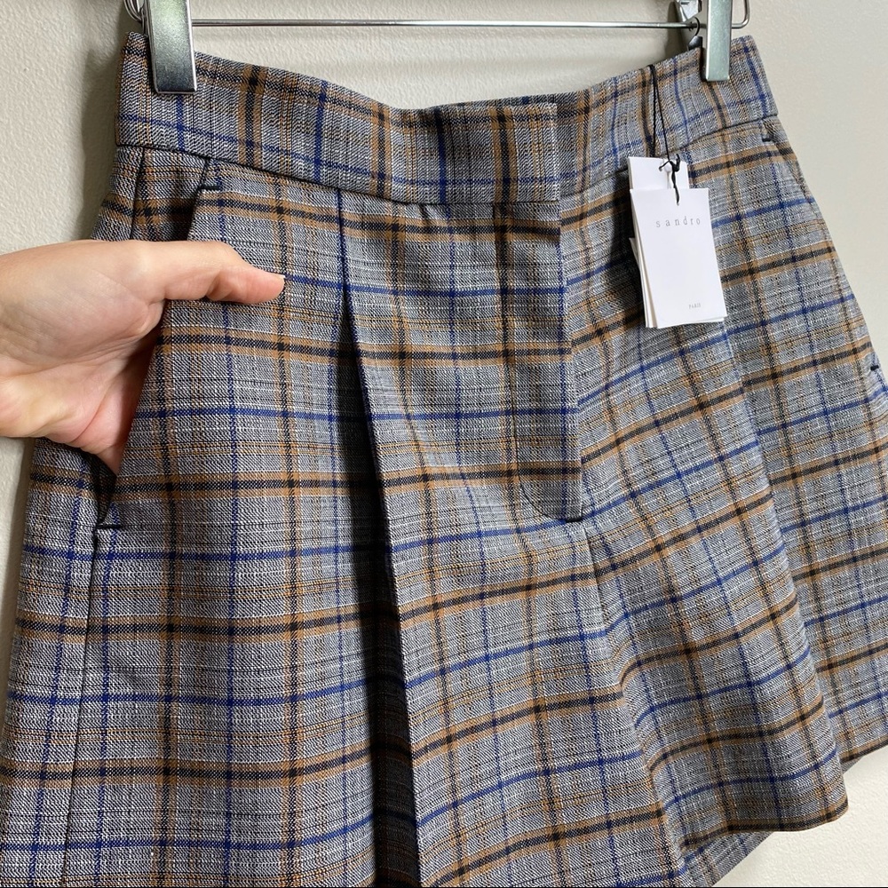 Sandro Paris Grey Plaid Printed Knit Shorts Size 8 - Picture 7 of 16